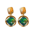 Bulk Multi Color Rhombus Shaped Gold Plated Beads Alloy Drop Earrings