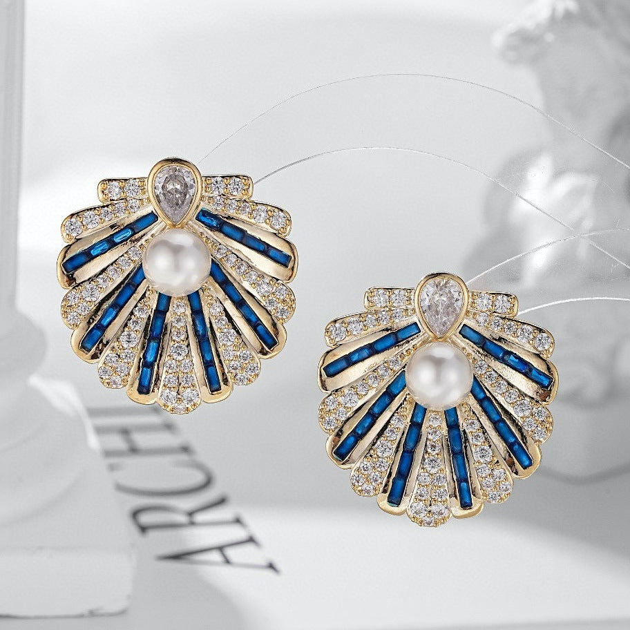 Shell Gold Silver CZ Pearl Anti Tarnish Copper Stud Earrings Bulk