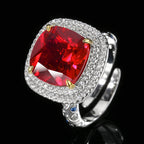 Square CZ Red Pink Yellow Silver Anti Tarnish Adjustable Ring Bulk