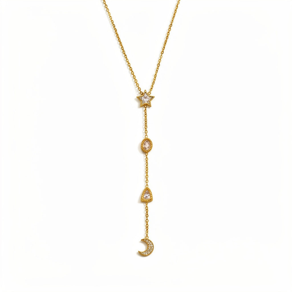 Minimal Star Moon Gold Plated CZ Anti Tarnish Copper Necklace Wholesale