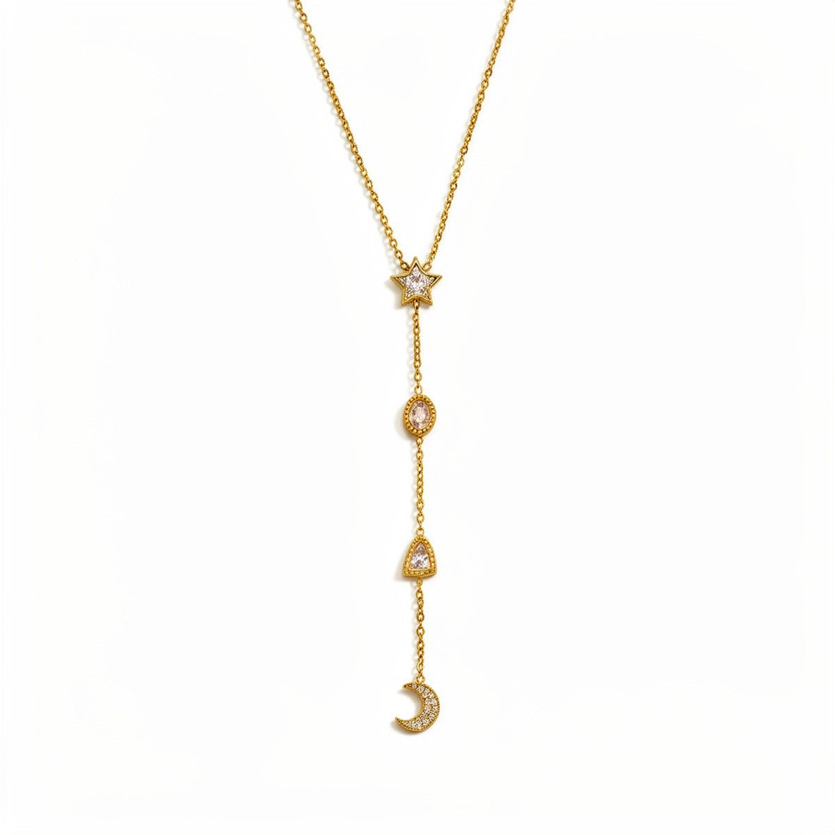 Minimal Star Moon Gold Plated CZ Anti Tarnish Copper Necklace Wholesale