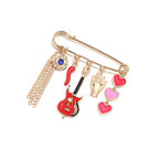 Multi Color Safety Pin Guitar Heart Charm Gold Brooch For Women Bulk