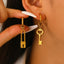 Trendy Lock & Key Charm Gold Silver Plated Alloy Hoop Earrings Bulk