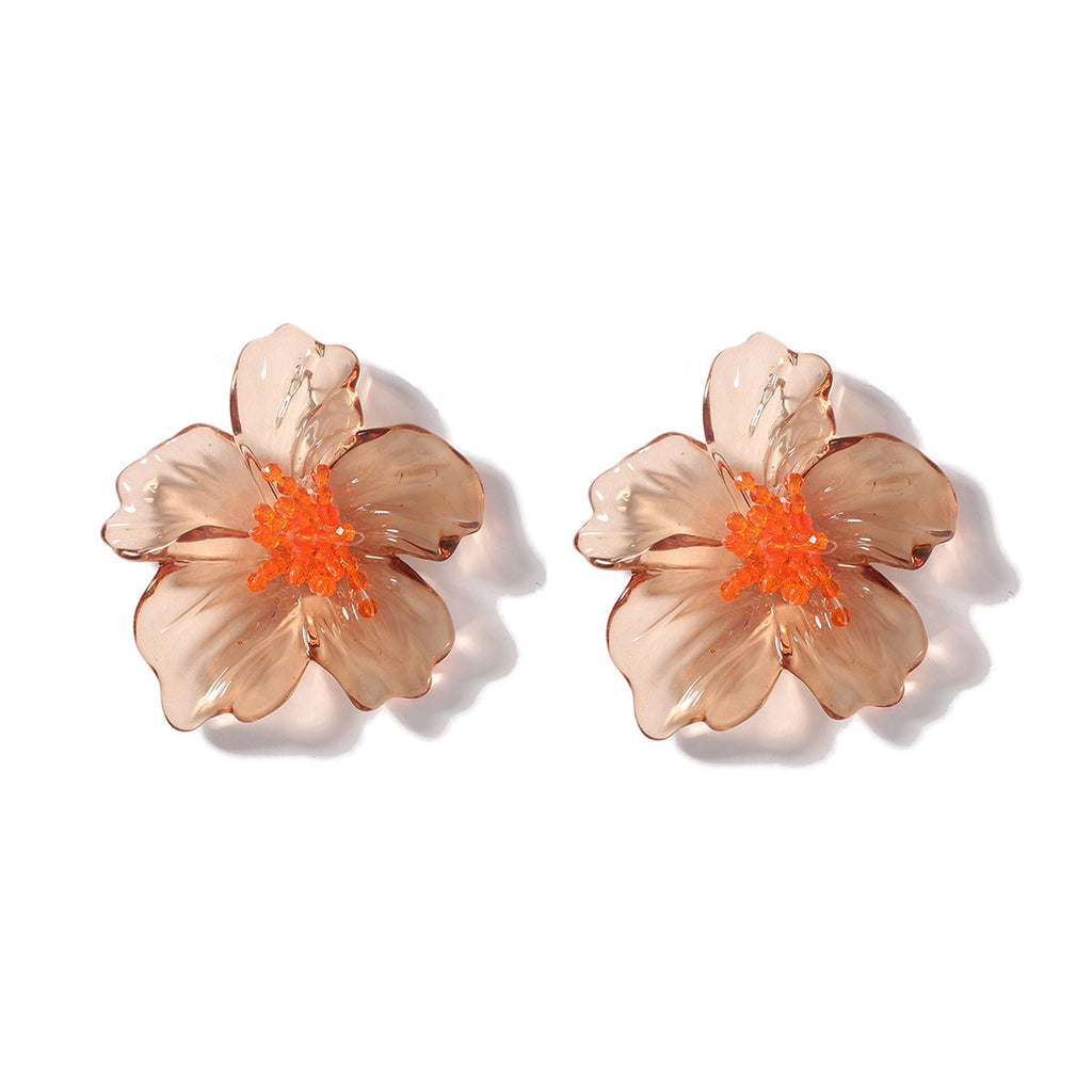 Acrylic Transparent Flower Orange Dangler Stud Earring For Women Bulk