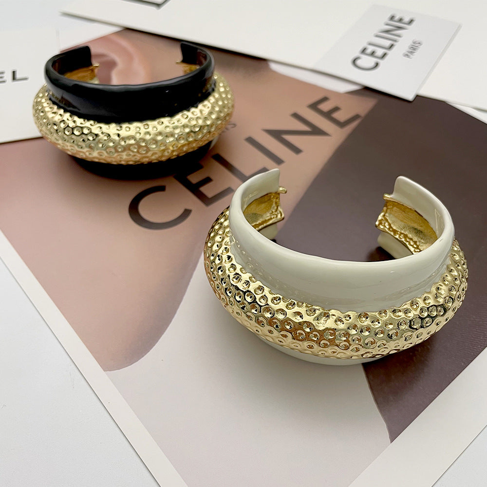 Beaten Finish Black White Gold Anti Tarnish Cuff Kada Bracelet Bulk