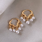 White Luxury Clover Gold Plated Pearl Hoop Earrings For Women Bulk