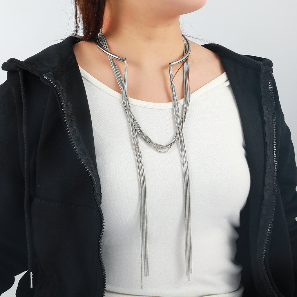 Multi-Chain With Sculptural Collar Design Gold Silver Necklace Bulk