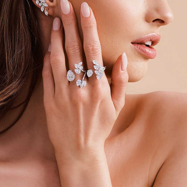 Flower Solitaire Gold Silver Anti Tarnish Dual Finger Ring Bulk Secondary image