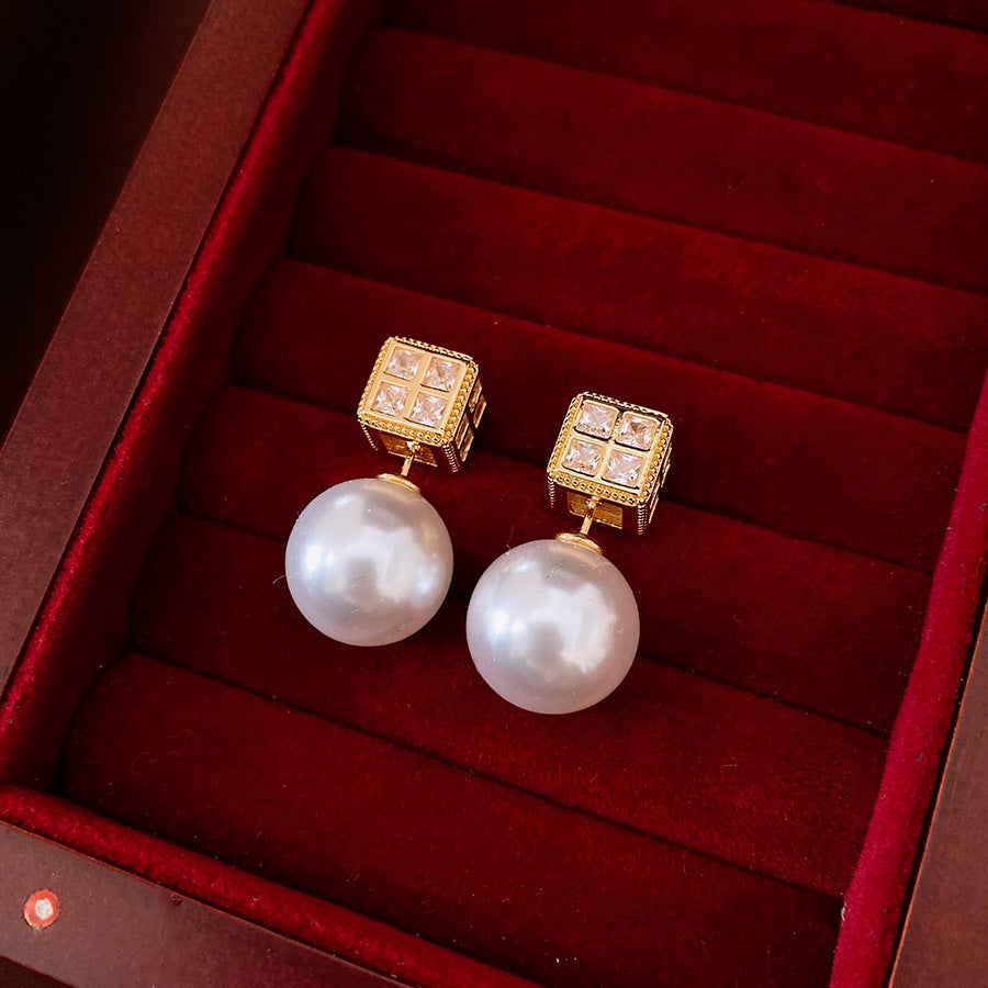 Square CZ Pearl 18K Gold Silver White Anti Tarnish Stud Earring Bulk