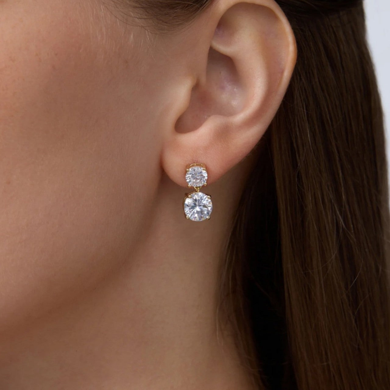 Elegant Double Round Gold Plated CZ Stainless Steel Stud Earrings Bulk