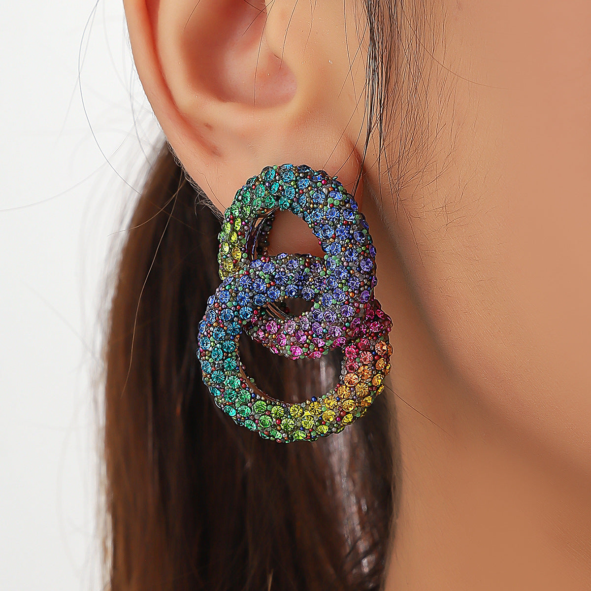 Rainbow Crystal Gold Multi Anti Tarnish Hoop Dangler Earring Bulk Secondary image