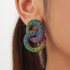 Rainbow Crystal Gold Multi Anti Tarnish Hoop Dangler Earring Bulk