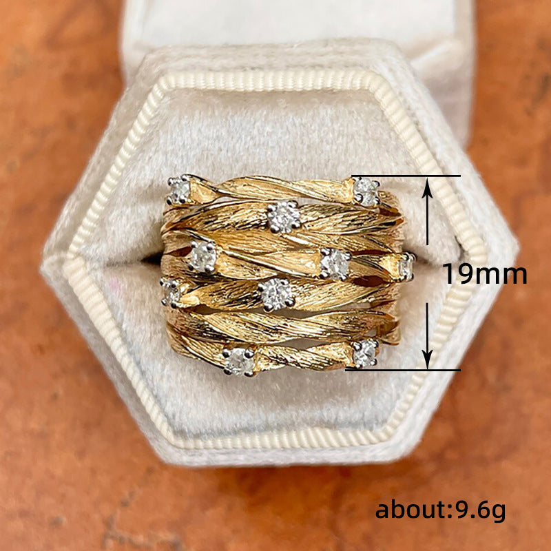 Luxury Rustic Style Gold CZ Copper Anti Tarnish Ring For Women Bulk