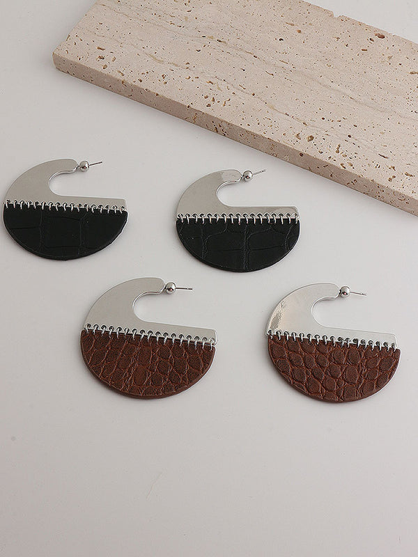 Black Brown Leather Silver Anti Tarnish Hoop Earring For Women Bulk Main image