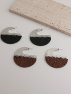 Black Brown Leather Silver Anti Tarnish Hoop Earring For Women Bulk