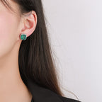 Square Silver Red Green Blue CZ Anti Tarnish Stud Earring Bulk