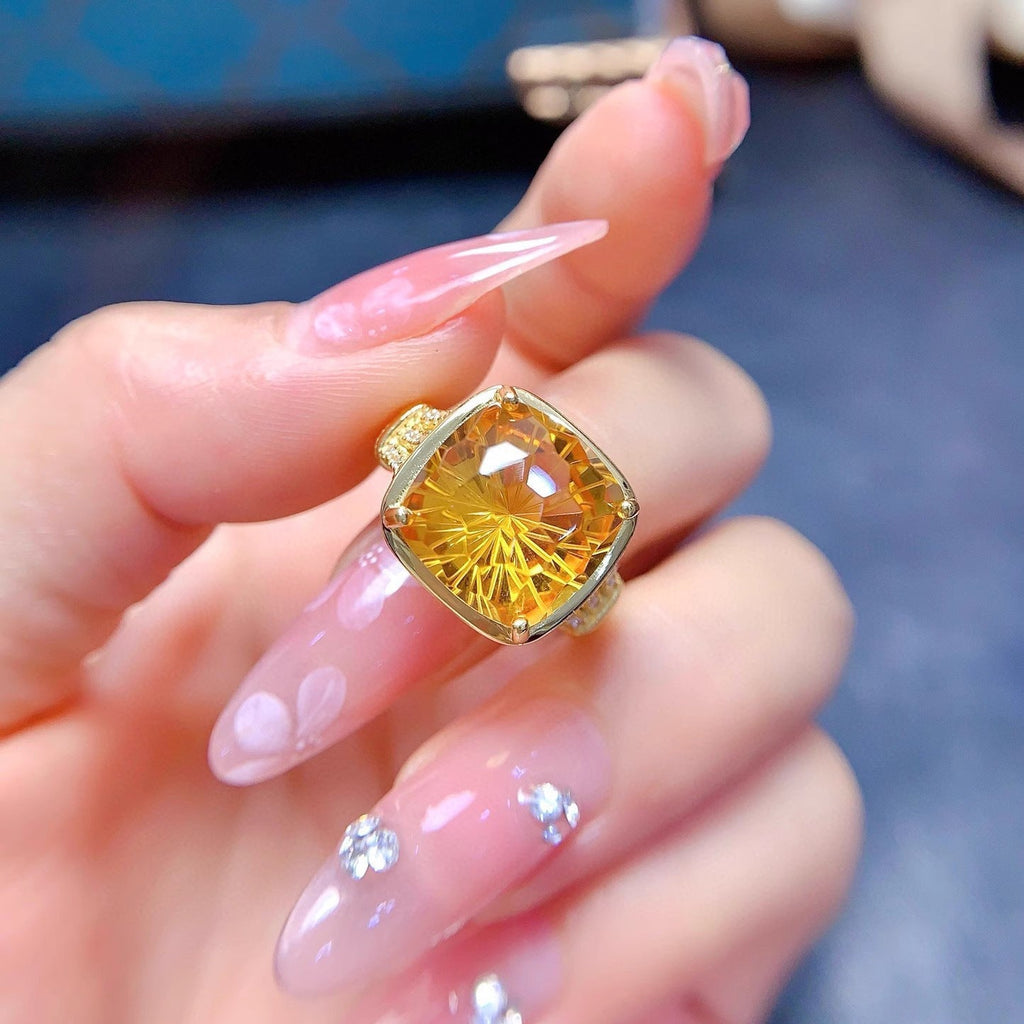 Square Yellow Cubic Zirconia 18K Gold Anti Tarnish Free Size Ring Bulk