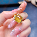 Square Yellow Cubic Zirconia 18K Gold Anti Tarnish Free Size Ring Bulk