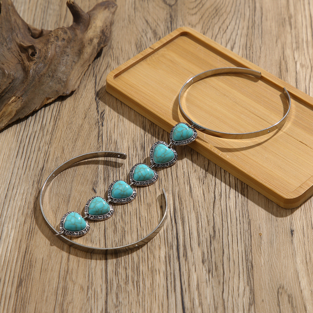 Heat Turquoise Green Beards Green Silver Open Arm Bracelet Women Bulk Secondary image