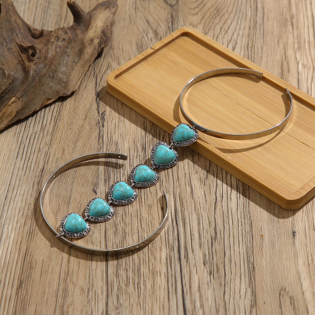 Heat Turquoise Green Beards Green Silver Open Arm Bracelet Women Bulk