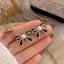 Black Bow Knot Gold Plated Rhinestone Pearl Alloy Stud Earrings Bulk
