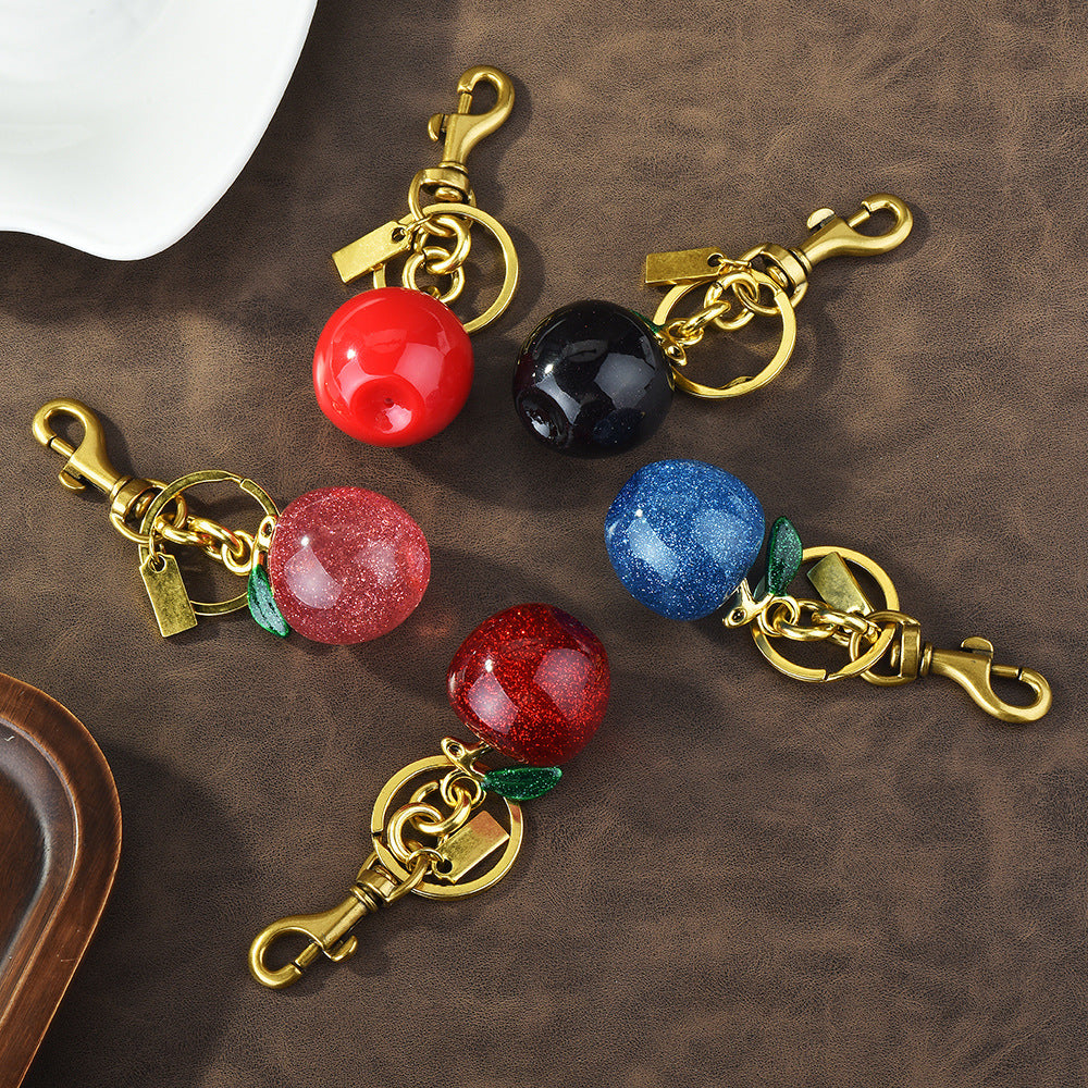 Apple Red Black Blue 18K Gold Plated Charm Keychain For Men Women