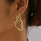 Hand Heart Black Silver 18K Gold Anti Tarnish Dangler Earring Bulk