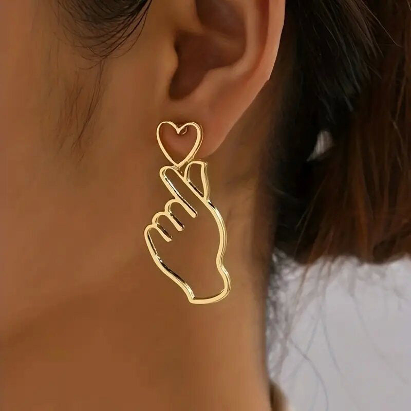 Hand Heart Black Silver 18K Gold Anti Tarnish Dangler Earring Bulk