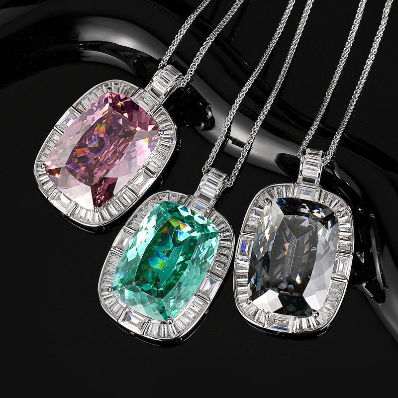 Luxury Cushion Shape Silver CZ Anti Tarnish Copper Pendant Chain Bulk