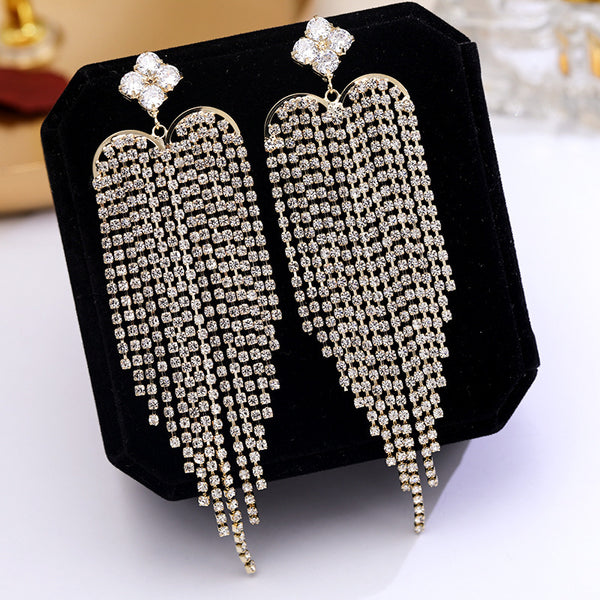 Heart Clover 18K Gold Silver Plated Rhinestones Anti Tarnish Dangler Long Tassel Earrings For Women Main image