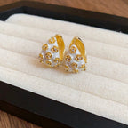 Flower White Grey 18K Gold CZ Enamel Hoop Stud Earring Pair Bulk