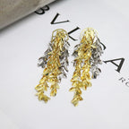 Luxury Dual Tone Cascading Leaf Gold Silver Copper Dangler Earrings Bulk