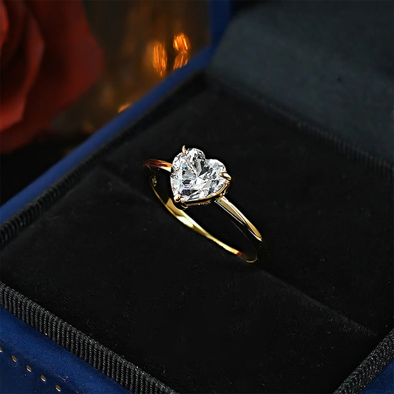 Gold Silver Heart Cubic Zirconia Copper Adjustable Ring For Women Bulk
