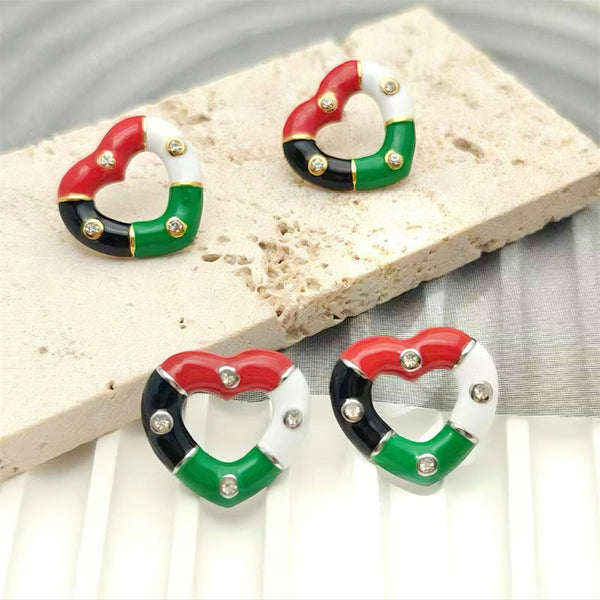 Multi Color Heart Gold Silver Plated Enamel Copper Stud Earrings Bulk Main image