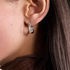 Modern Dual Tone Silver Plated CZ Stainless Steel Hoop Earrings Bulk