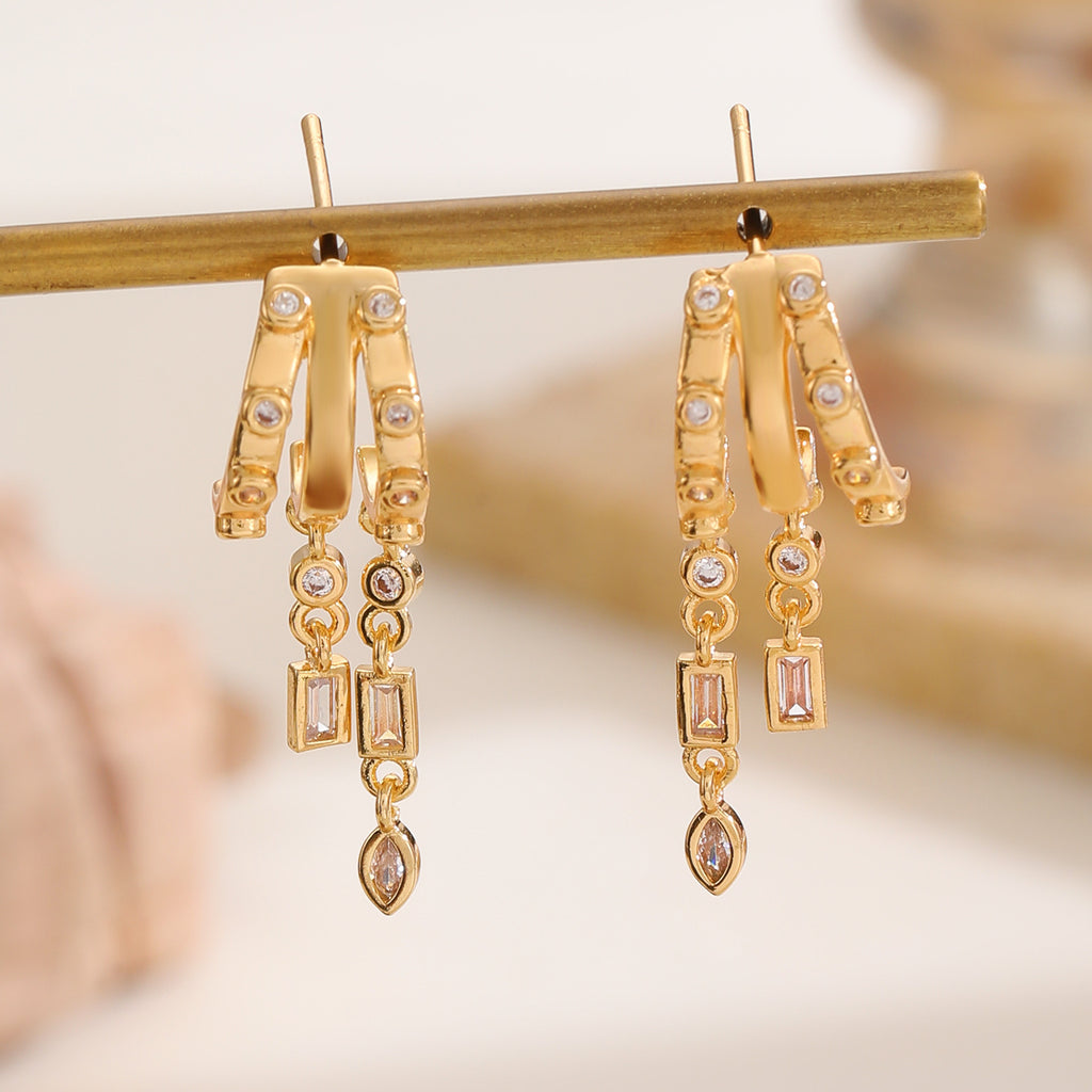 Designer Gold Plated CZ Copper Multi Layer Huggie Drop Earrings Bulk