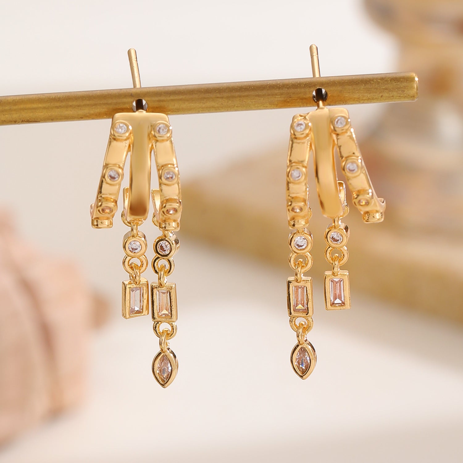 Designer Gold Plated CZ Copper Multi Layer Huggie Drop Earrings Bulk
