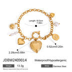 Heart Sun Gold Pearl Stainless Steel Link Chain Charm Bracelet Bulk