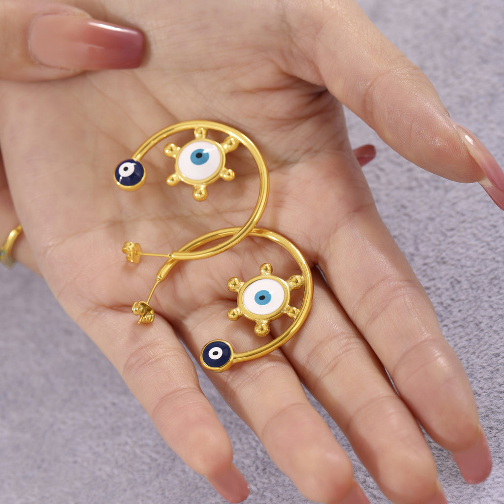 Gold Evil Eye Anti Tarnish Stainless Steel Hoop Earrings For Women Bulk