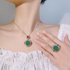 Simulation Green CZ Silver Anti Tarnish Necklace Ring Set Bulk