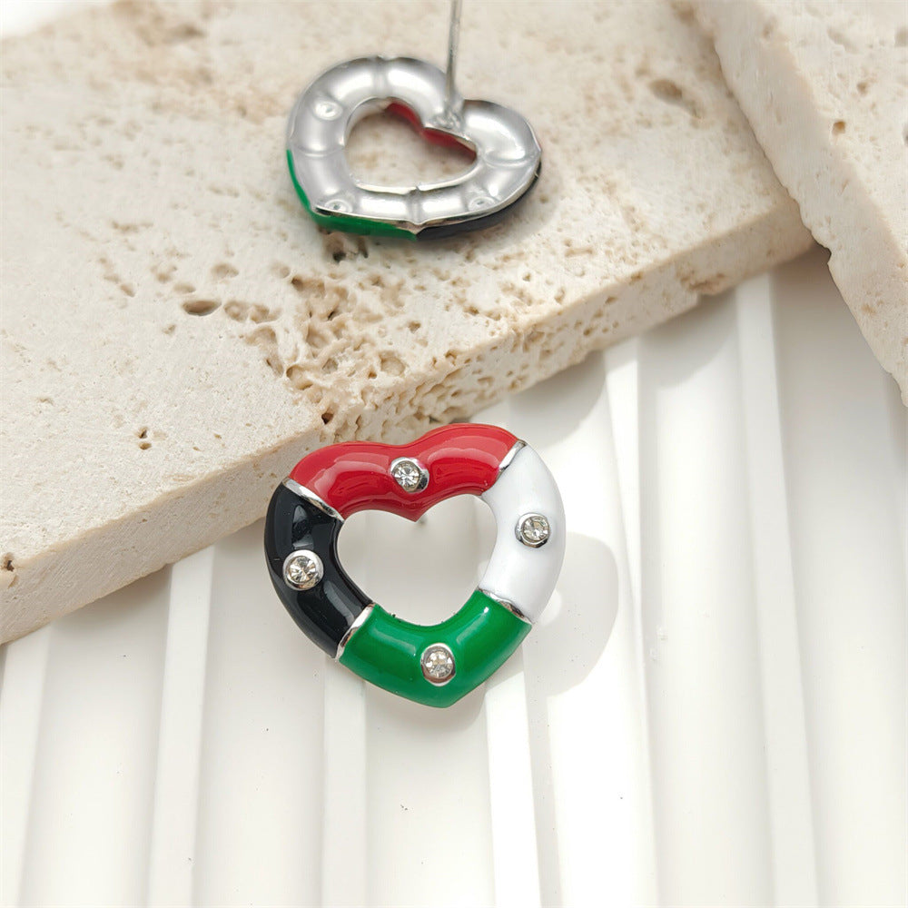 Multi Color Heart Gold Silver Plated Enamel Copper Stud Earrings Bulk Secondary image
