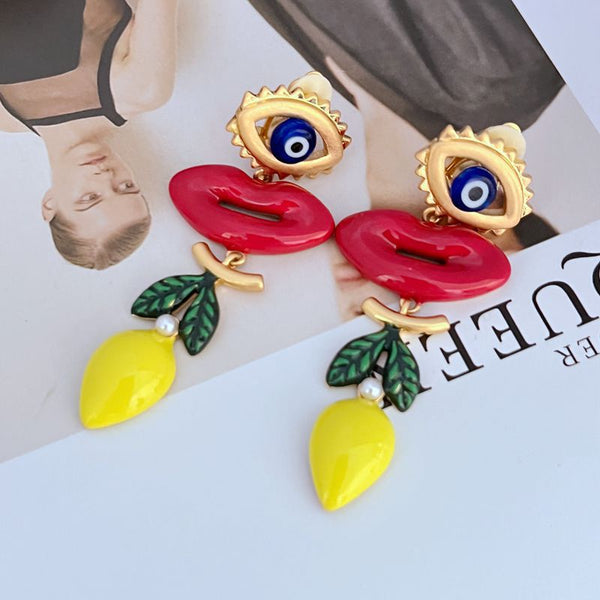 Lips Evil Eye Red Blue 18K Gold Dangler Anti Tarnish Earring Bulk Main image