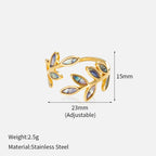 Leaf Dual Side Gold Stainless Steel Anti Tarnish Free Size Ring Bulk