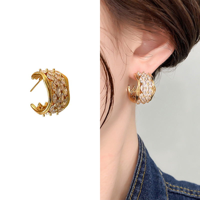 18K Gold Silver Cubic Zirconia Anti Tarnish Hoop Earring Women Bulk