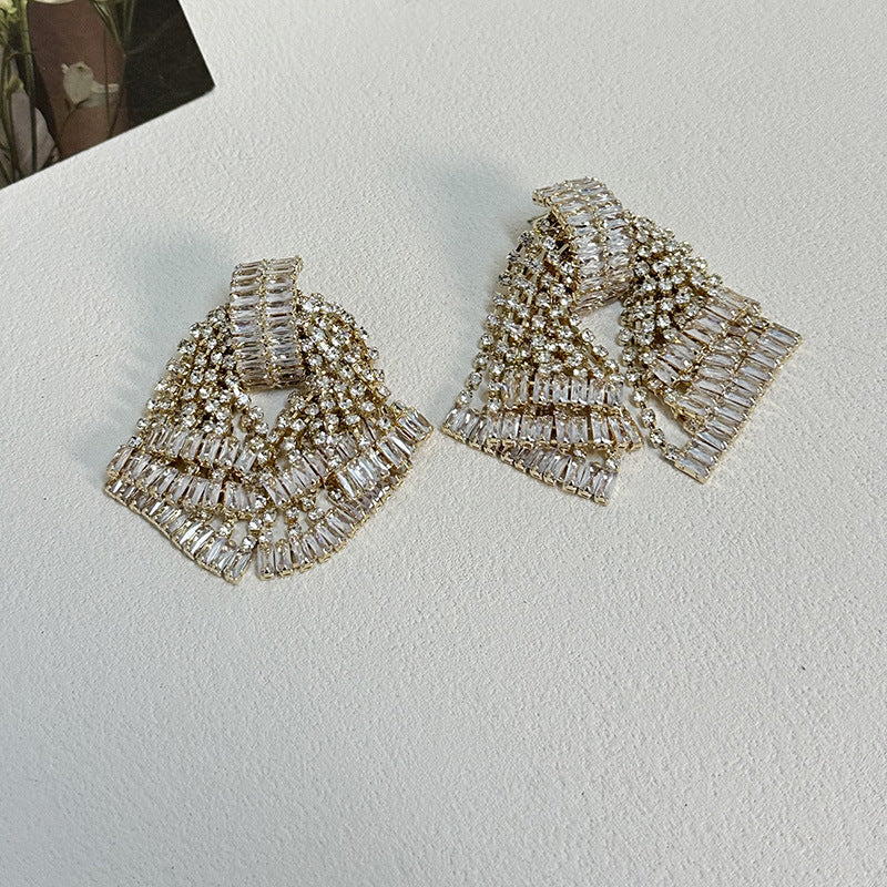 Sparkling Diamond Zircon Baguette Gold CZ Layer Dangler Earring Bulk
