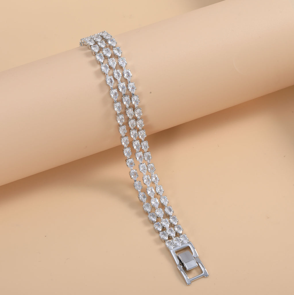 Wholesale Triple Row Star Line Round Cut Gold Silver CZ Copper Bracelet