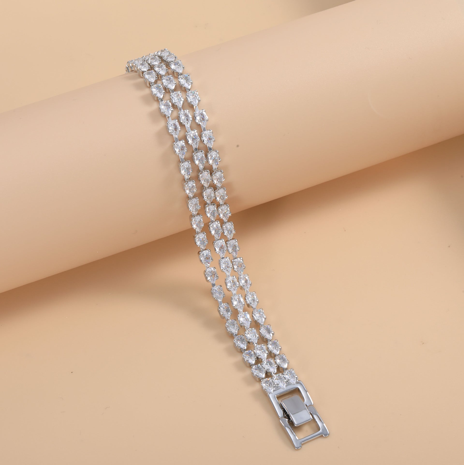 Wholesale Triple Row Star Line Round Cut Gold Silver CZ Copper Bracelet
