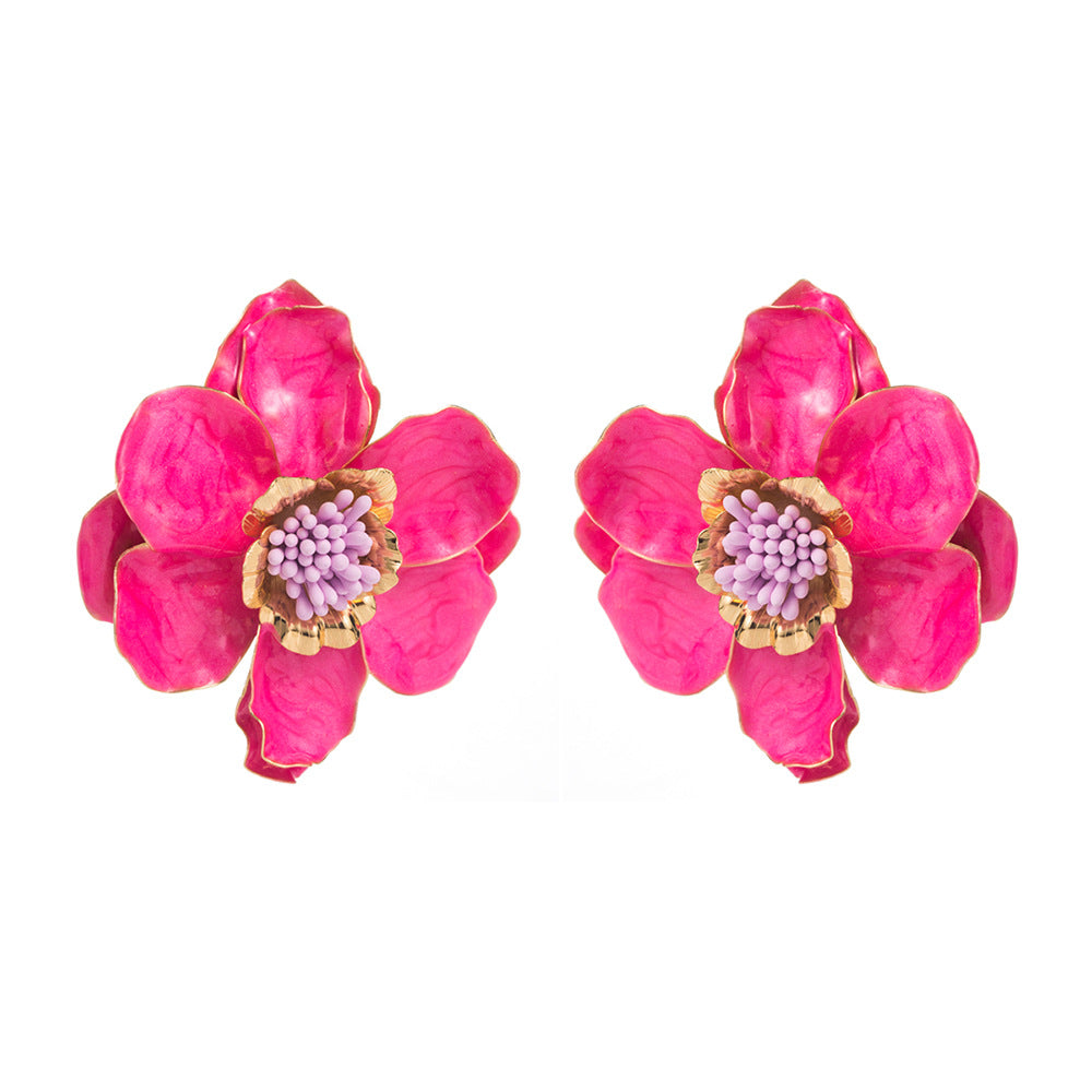 Flower Floral Enamel 18K Gold Multicolour Stud Earring For Women Bulk