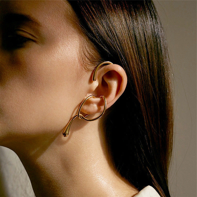 Gold Abstract Geometric Interlocking Ear Cuff Earrings For Women Bulk