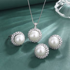 White Silver Pearl CZ Anti Tarnish Necklace Earring Set Bulk